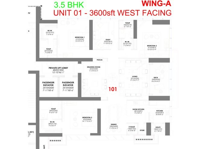 3.5 BHK &middot; 3,600 sft floor plan, Trump Towers Hyderabad, Golden Mile, Kokapet