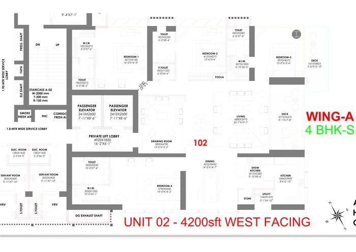 4 BHK small &middot; 4,200 sft floor plan, Trump Towers Hyderabad, Golden Mile, Kokapet