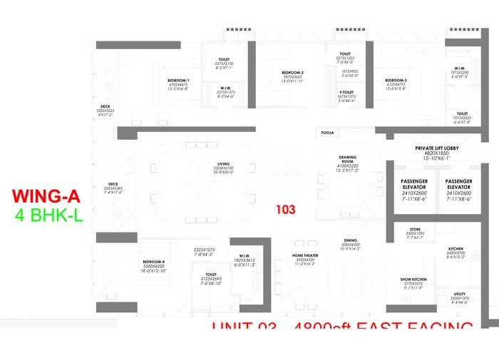 4 BHK large &middot; 4,800 sft floor plan, Trump Towers Hyderabad, Golden Mile, Kokapet