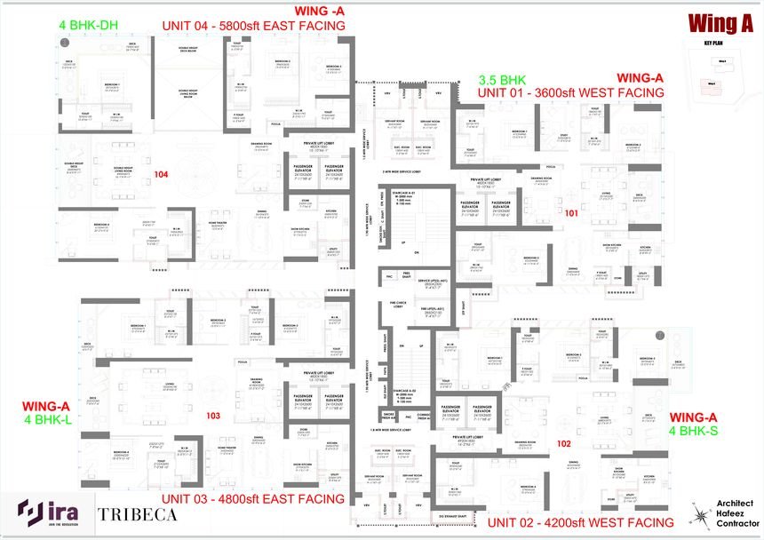 Wing A typical floor floor plan, Trump Towers Hyderabad, Golden Mile, Kokapet