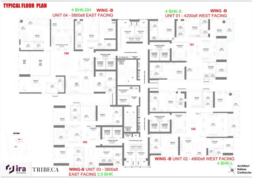 Wing B typical floor floor plan, Trump Towers Hyderabad, Golden Mile, Kokapet